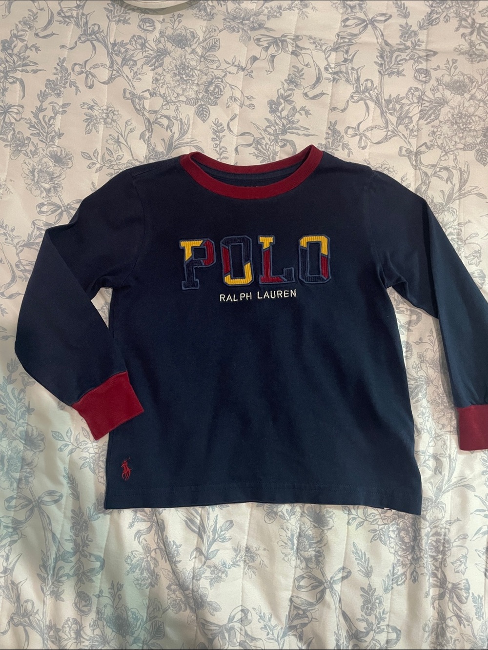 Ralph Lauren Navy Long-Sleeve 'POLO' Sweatshirt with Red Trim